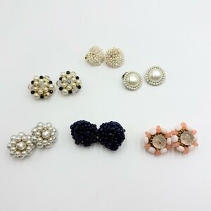 Vintage Beaded Floral Faux Pearls Clip on Earrings Lot